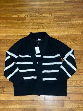 A New Day Women's Cardigan Sweater Women's Size Medium Black Striped NWT $30